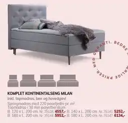 Daells Bolighus KOMPLET KONTINENTALSENG MILAN tilbud