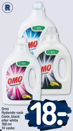 REMA 1000 Omo flydende vask Color, black eller white 700 ml 14 vaske tilbud