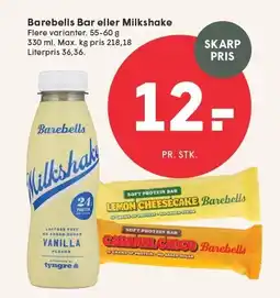 SPAR Barebells Bar eller Milkshake tilbud