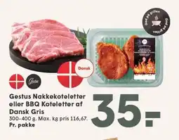 SPAR Gestus Nakkekoeteletter eller BBQ Koteletter af Dansk Gris tilbud