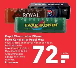 SPAR Royal Classic eller Pilsner, faxe Kondi eller Pepsi Max tilbud