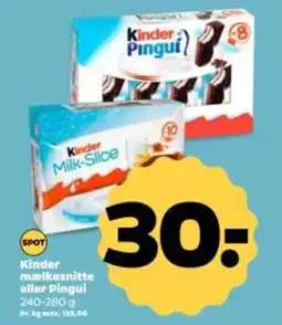 Netto KINDER mælkesnitte eller Pingui tilbud