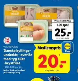 Lidl VILSTRUPGÅRD Danske kyllinge- underlår, -overlår med ryg eller -brystfilet tilbud