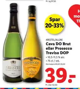 Lidl ARESTEL/ALLINI Cava DO Brut eller Prosecco Treviso DOP tilbud