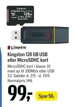 Føtex Kingston 128 GB USB eller MicroSDHC kort tilbud
