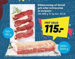 Bilka Ribbenssteg af dansk gris eller entrecotes af striploin tilbud
