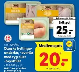 Lidl Danske kyllingeunderlår, -overlår med ryg eller -brystfilet tilbud