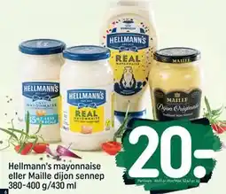 REMA 1000 Hellmann's mayonnaise eller Maille dijon sennep 380-400 g/430 ml tilbud