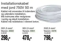 Harald Nyborg Installionskabel med jord 750V 50 m tilbud