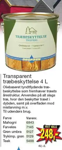 Harald Nyborg DROPPEN Transparent træbeskyttelse 4 L tilbud