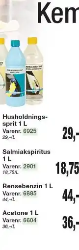Harald Nyborg Husholdningssprit 1 L, Salmiakspiritus 1 L, Rensebenzin 1 L eller Acetone 1 L tilbud