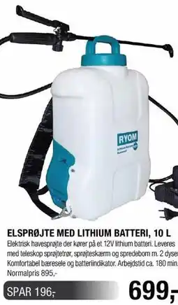 Land & Fritid Elsprøjte med lithium batteri, 10 l tilbud