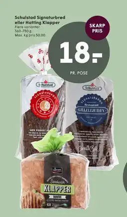 SPAR Schulstad Signaturbrød eller Hatting Klapper tilbud