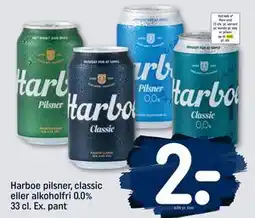REMA 1000 Harboe pilsner, classic eller alkoholfri 0.0% 33 cl. Ex. pant tilbud