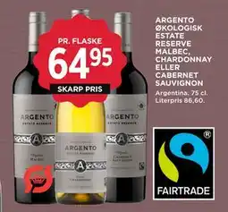 MENY ARGENTO ØKOLOGISK ESTATE RESERVE MALBEC, CHARDONNAY ELLER CABERNET SAUVIGNON tilbud