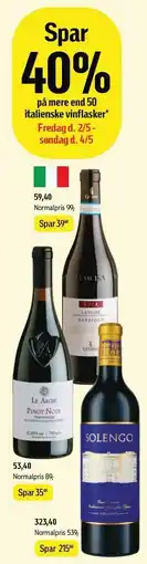 Føtex Spar 40% på mere end 50 italienske vinflasker tilbud