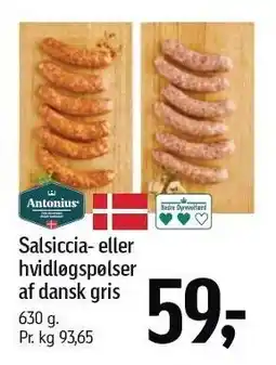 Føtex Salsiccia- eller hvidløgspølser af dansk gris 630 g tilbud
