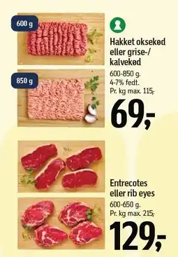 Føtex Hakket oksekød eller grise-/kalvekød eller Entrecotes eller rib eyes tilbud