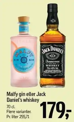 Føtex Malfy gin eller Jack Daniel's whisky tilbud