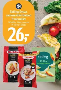 Føtex Salling Gyoza, Samosa eller Daloon forsårsruller tilbud