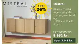 Erling - Christensen Mistral Skænk med 4 låger og hylder Hvidpigmenteret tilbud