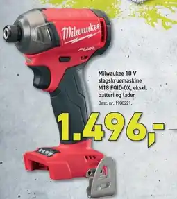 Johannes Fog Milwaukee 18 V slagskruemaskine M18 FDIX-OX, Eksl. batteri og lader tilbud