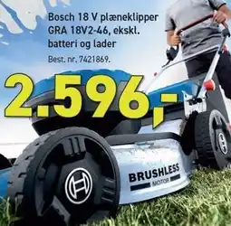 Johannes Fog BOSCH 18 V plæneklipper GRA 18V2-46, eklsl. batteri og lader tilbud