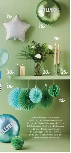 Bilka Ballonholder, Folieballon, Bloklys, Glasvase, Kronelys, Honeycomb, Lametta gardin tilbud