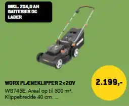 XL-BYG Worx plæneklipper 2x20v tilbud
