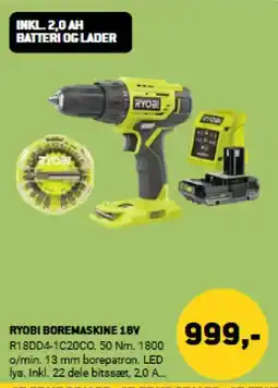 XL-BYG RYOBI Boremaskine 18v tilbud