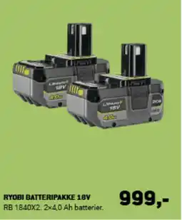 XL-BYG RYOBI Batteripakke 18v tilbud
