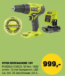 XL-BYG RYOBI Boremaskine 18v tilbud