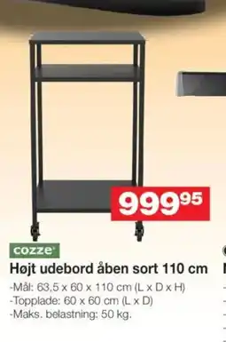 Bauhaus COZZE Højt udebord åben sort 110 cm tilbud