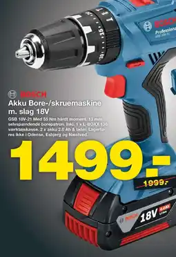 Bauhaus BOSCH Akku bore-/skruemaskine m. slag 18v tilbud
