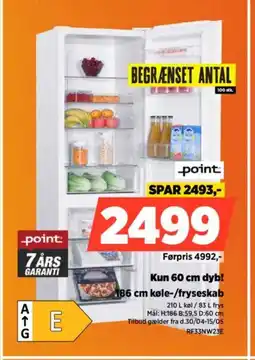 Power Point kun 60 cm dyb! 186 cm køle-/fryseskab tilbud