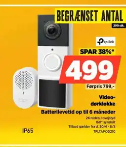 Power Video- dørklokke Batterilevetid op til 6 måneder tilbud
