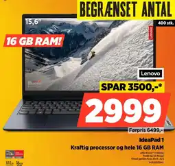 Power Lenovo IdeaPad 1 Kraftig processor og hele 16 GB RAM tilbud