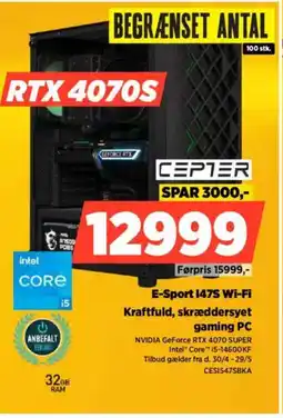 Power CEPTER E-Sport 1475 Wi-Fi Kraftfuld, skræddersyet gaming PC tilbud