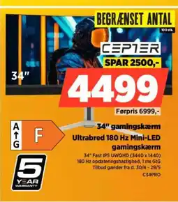 Power CEPTER 34" gamingskærm Ultrabred 180 Hz Mini-LED gamingskærm tilbud