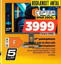 Power CEPTER 27" gamingskærm Fantastisk 240 Hz Mini-LED gamingskærm tilbud