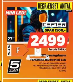 Power CEPTER 27" gamingskærm Fantastisk 180 Hz Mini-LED tilbud
