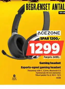 Power ACEZONE Gaming headset Esports-egnet gaming headset tilbud