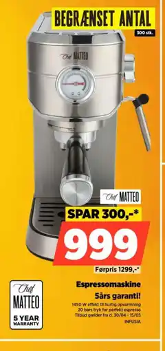 Power MATTEO Espressomaskine 5års garanti! tilbud