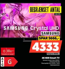 Power SAMSUNG 4K HDR Smart TV Dynamic Crystal Color, HDR10+ Samsung Tizen OS Tilbud gælder fra d. 30/04 - 15/05 TU65DU8505KXX tilbud