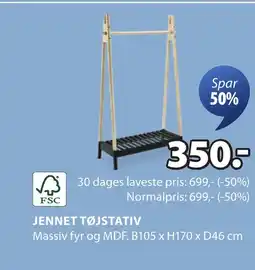 JYSK JENNET TØJSTATIV Massiv fyr og MDF. B105 x H170 x D46 cm tilbud
