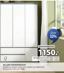 JYSK BILLUND GARDEROBESKAB tilbud