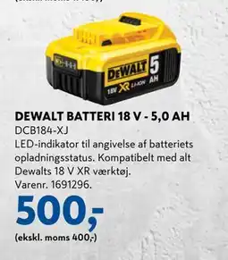 Davidsen DEWALT BATTERI 18 V - 5,0 AH tilbud