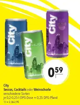 Citti City Seccos, Cocktails oder Weinschorle verschiedene Sorten tilbud