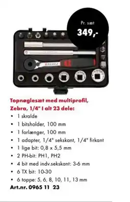 Würth Topnøglesæt med multiprofil, Zebra, 1/4" I alt 23 dele: tilbud