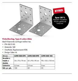 Würth Vinkelbeslag, Type A uden ribbe tilbud